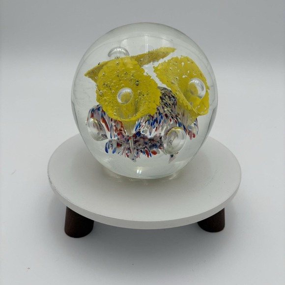 Hand-Blown Murano Style Floral Art Glass Paperweight Sphere Large Heavy 5x5x4.5